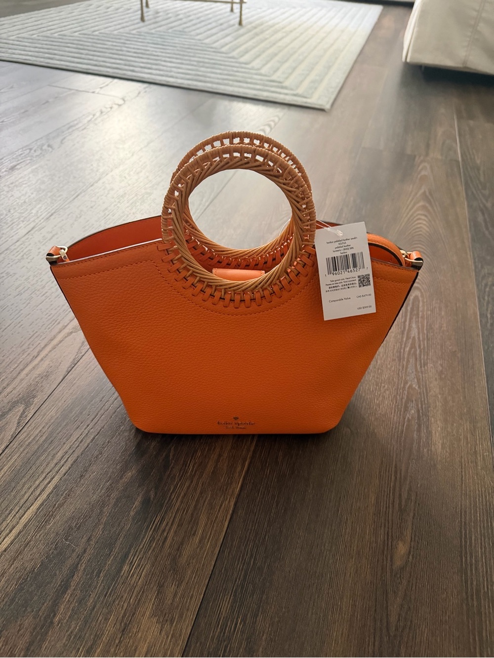 kate spade Orange Leather Mini Tote with Woven Round Handles